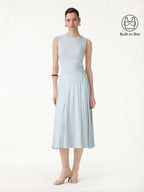 2Pcs Set Round Neck Twisted Bra Tank with Slit& Midi Skirt with Pockets