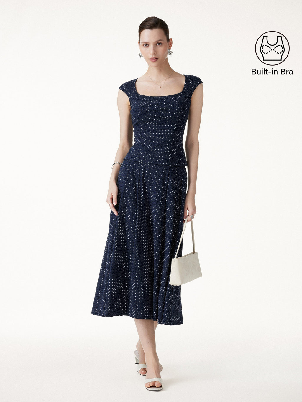 2Pcs Set Square Neck Bra Top & Midi Skirt with Pockets