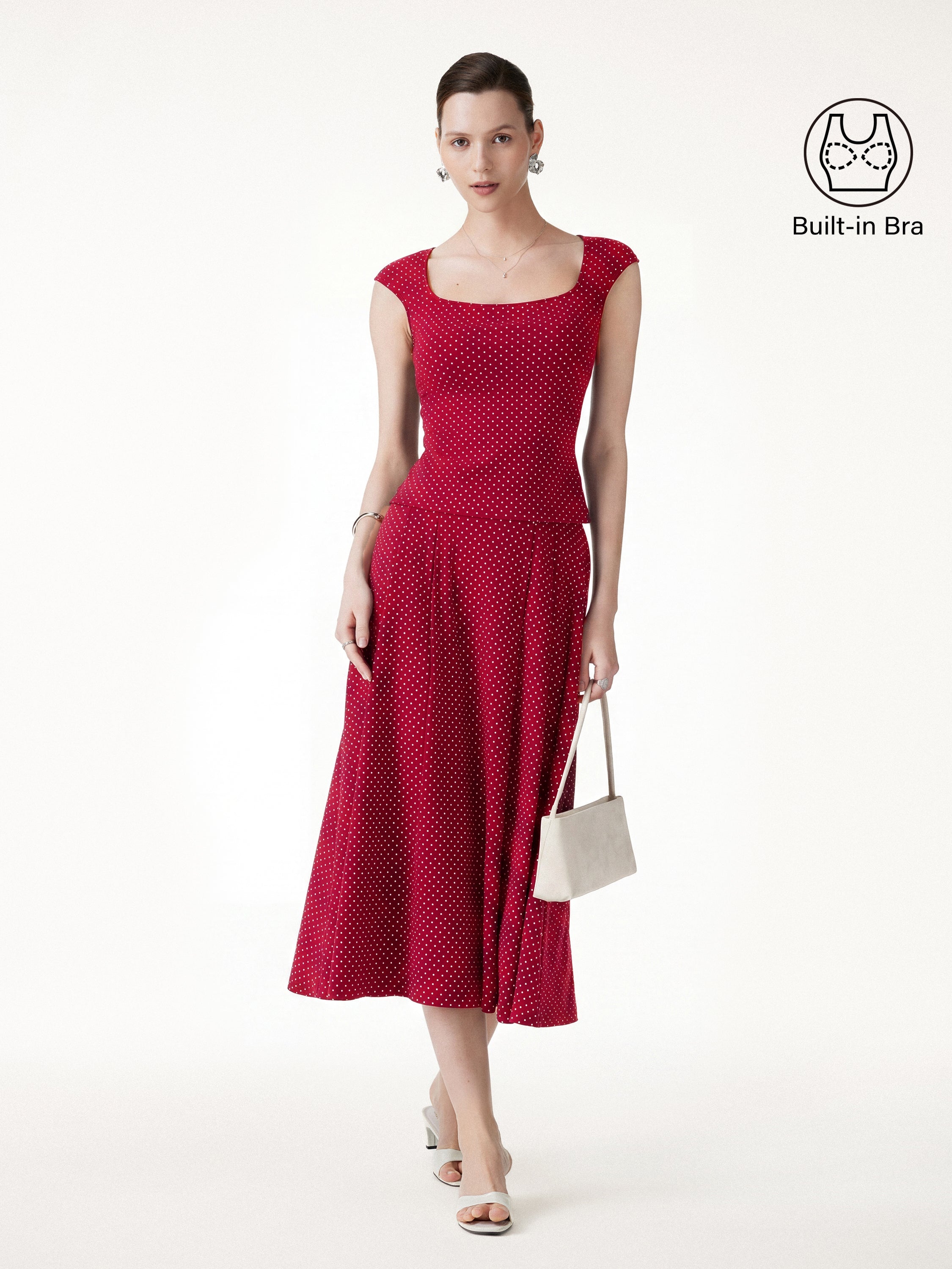 2Pcs Set Square Neck Bra Top & Midi Skirt with Pockets