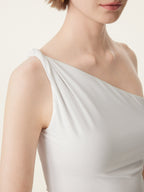 2Pcs Set One Shoulder Twisted Bra Tank & Side Ruched A-line Midi Skirt
