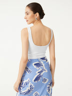 2Pcs Set Open Back Bra Tank & Mid Rise Wide Leg Trouser with Pockets