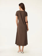 Cotton Lyocell Easy Airy Midi Dress with Self-Tie