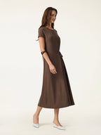Cotton Lyocell Easy Airy Midi Dress with Self-Tie
