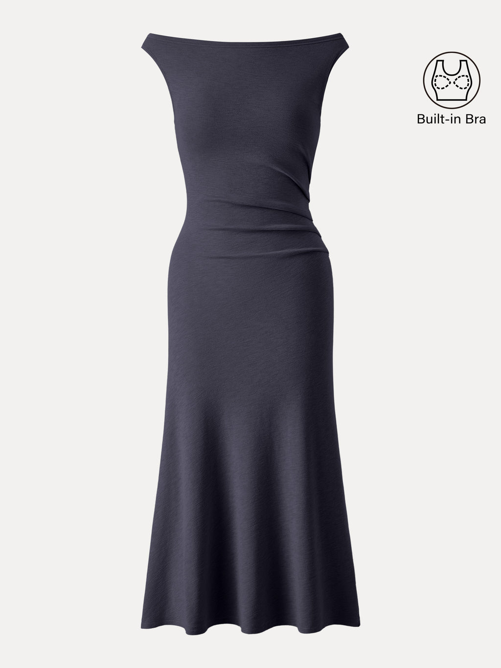 Elegant Boatneck Tucked Fit-and-Flare Midi Bra Dress