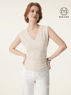 2Pcs Set V-neck Bra Top & Mid Rise Straight Pant with Pockets