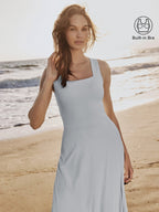 Flowy Square Neck Wide Straps Midi Bra Dress with Pockets
