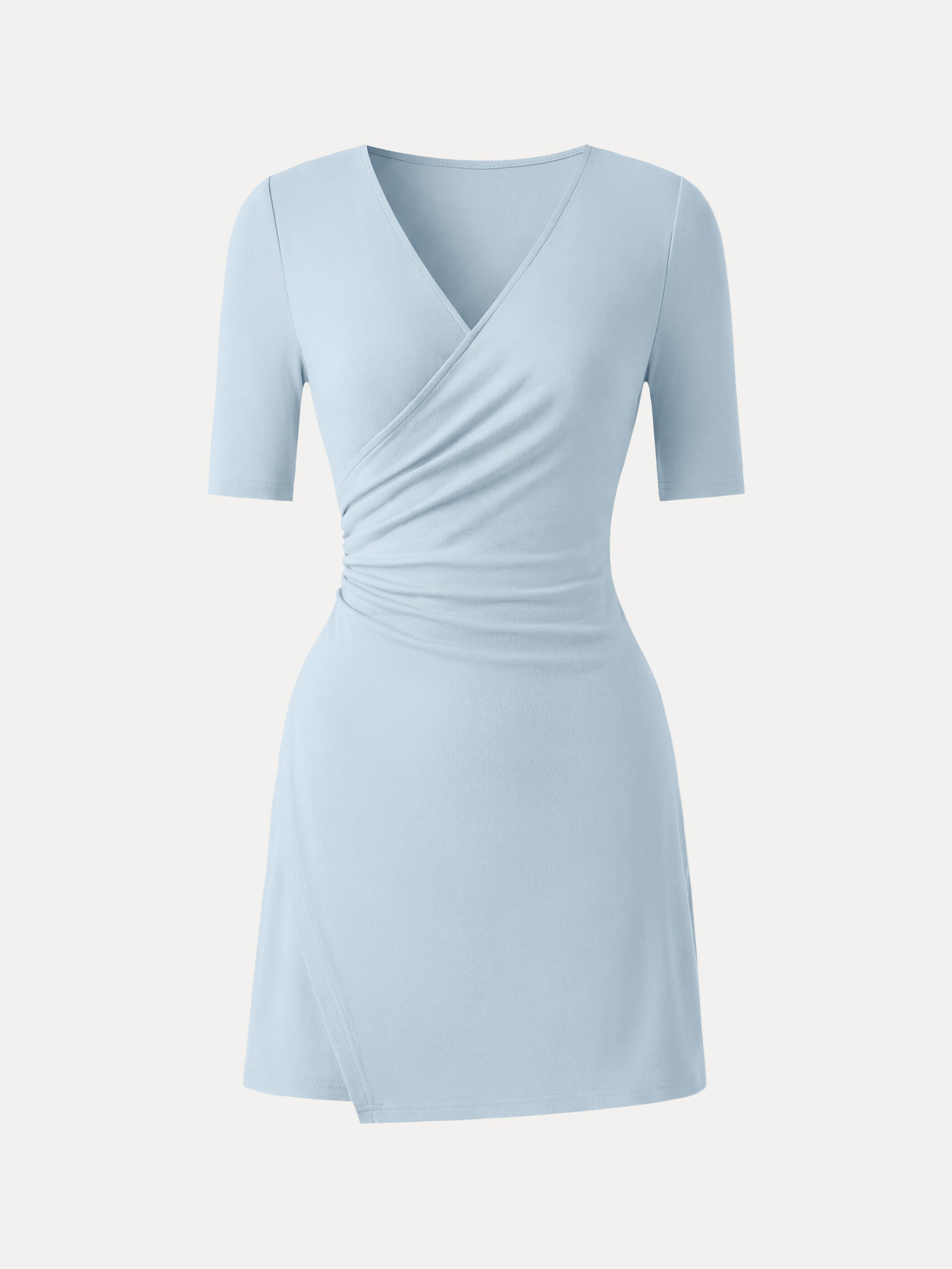 Surplice Ruched Fit-and-Flare Mini Dress