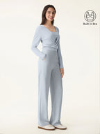2Pcs Set Modal 2-in-1 Wrap Bra Top & Straight Leg Pull-on Travel Pant