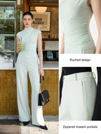 2Pcs Set Mockneck Cropped Bra Top & Slimming High Rise Wide Leg Pant
