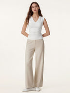 2Pcs Set V-neck Bra Top & Mid Rise Straight Pant with Pockets