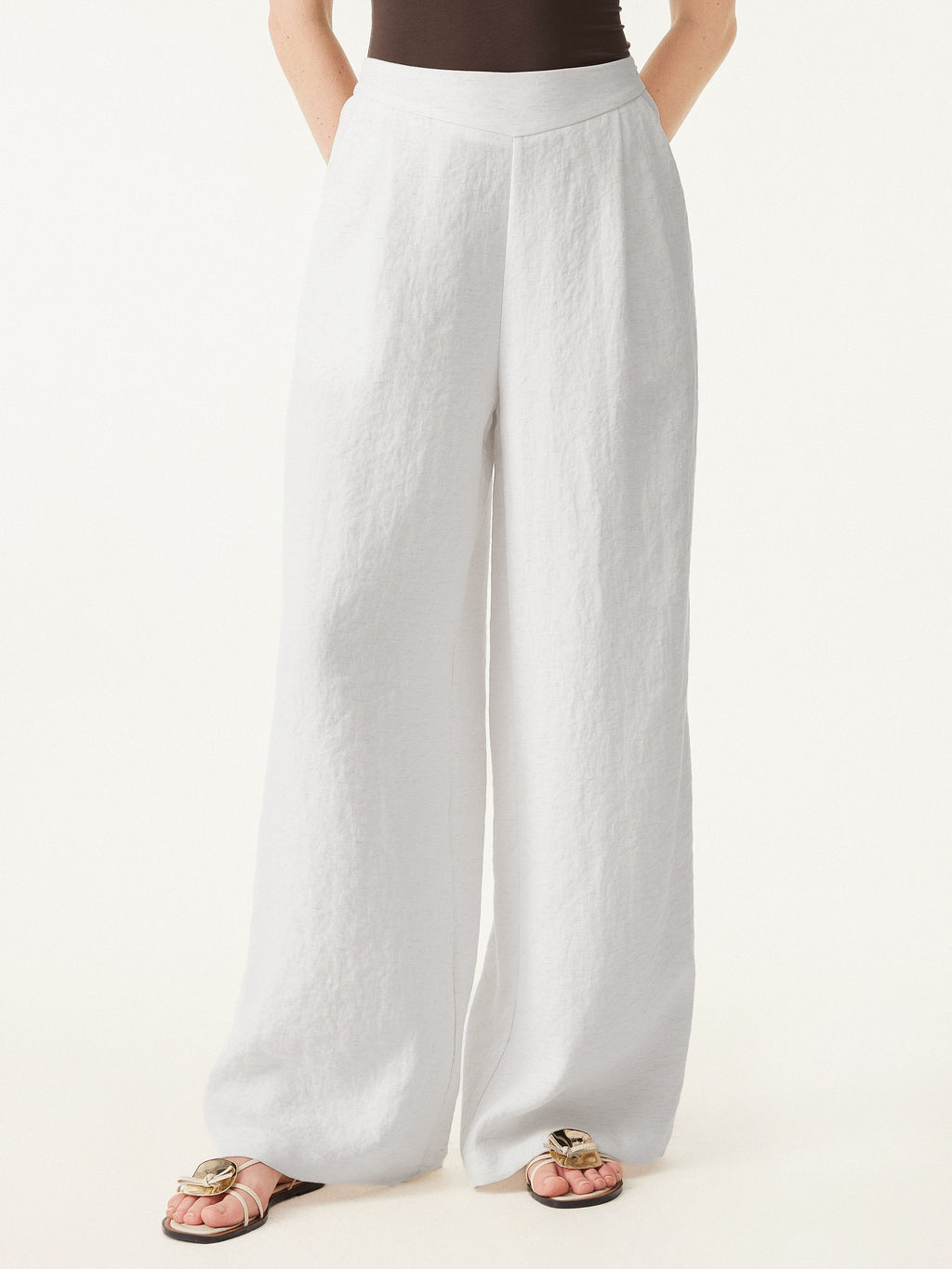 2Pcs Set V-neck Bra Top & Mid Rise Wide Leg Pant with Pockets