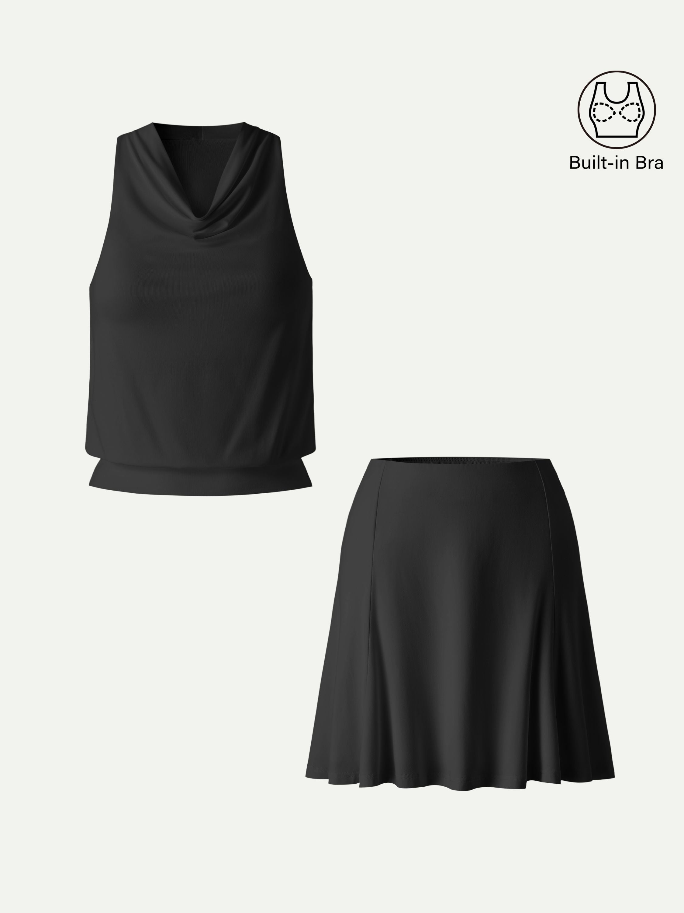 2Pcs Set SkinKiss Halter Cowl Neck Bra Top & Circle Flared Mini Skirt