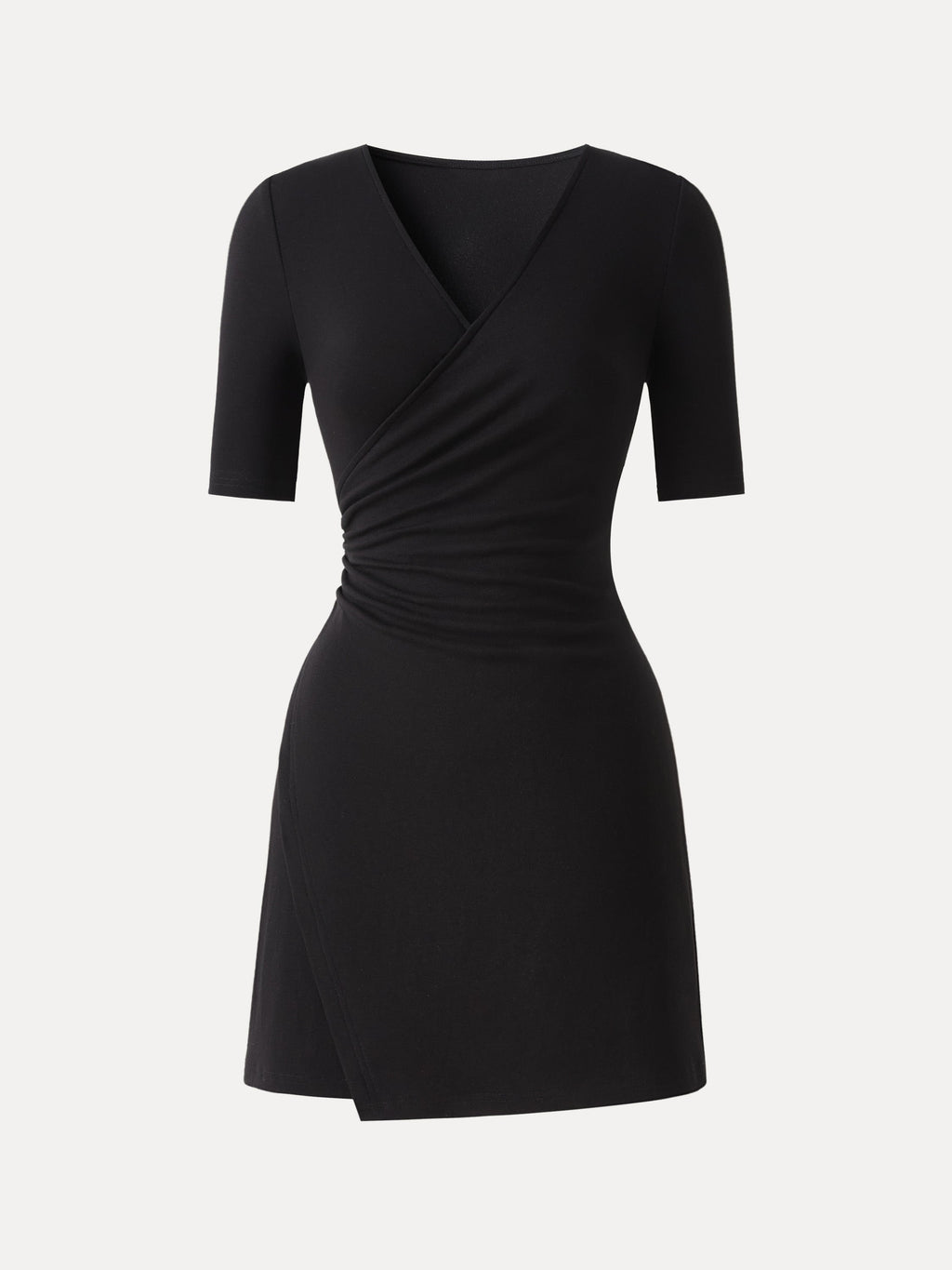 Surplice Ruched Fit-and-Flare Mini Dress