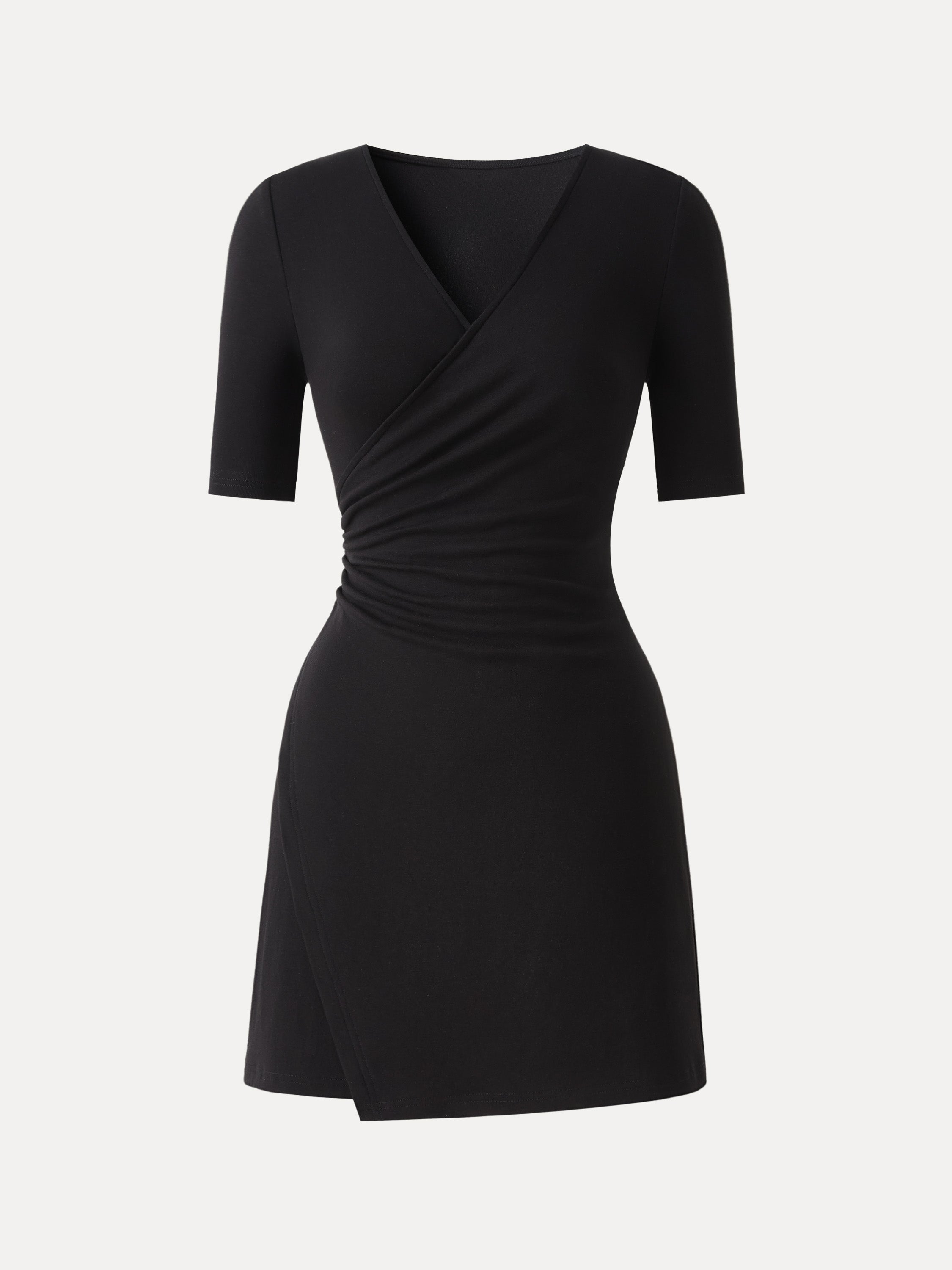 Surplice Ruched Fit-and-Flare Mini Dress