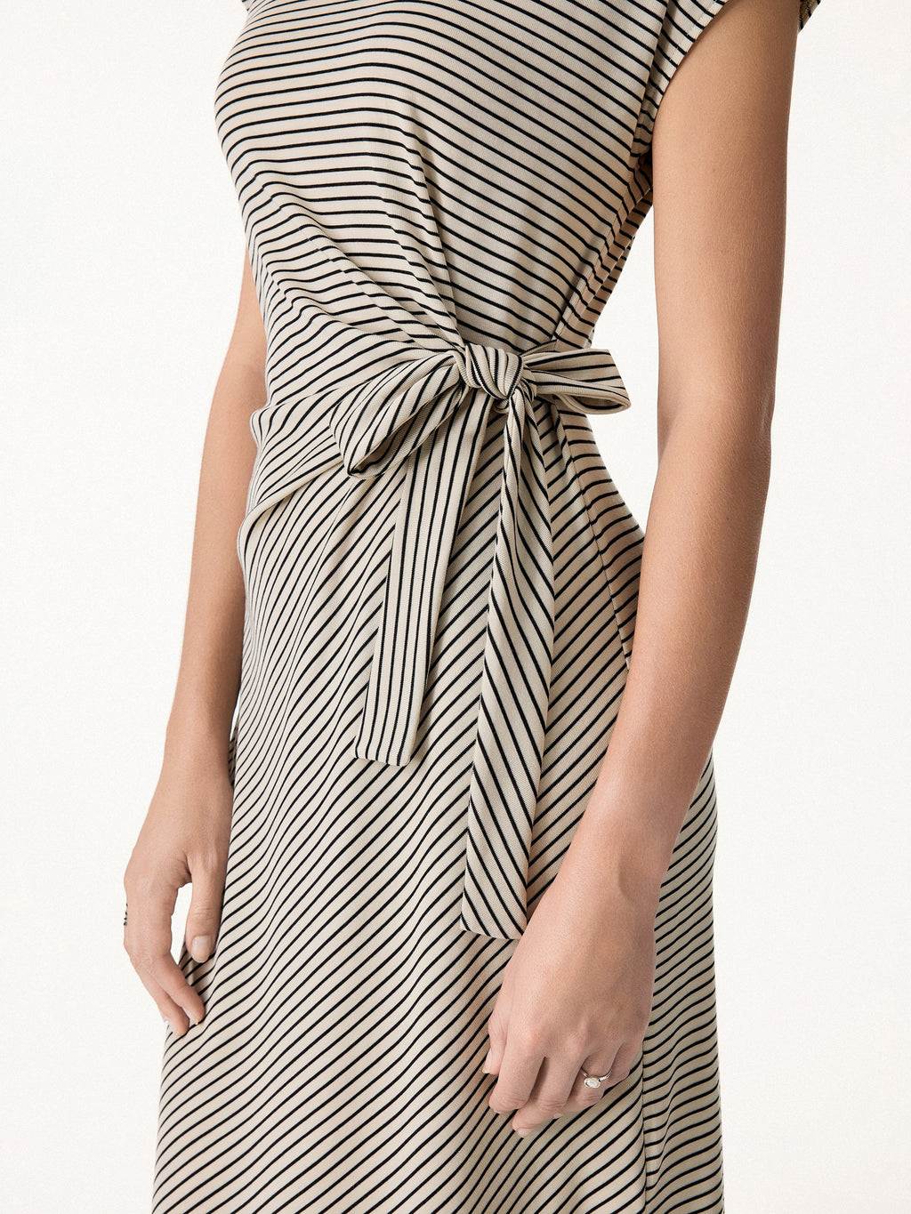 Striped Relaxed Midi Dress with Self-Tie