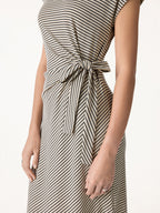Striped Relaxed Midi Dress with Self-Tie