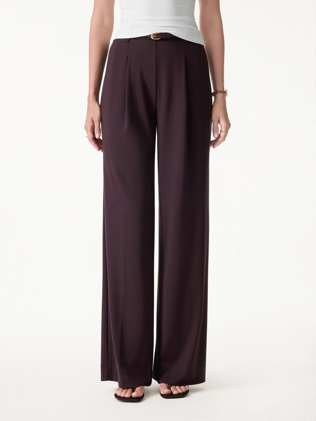 2Pcs Set Tucked Asymmetrical Hem Top & High Rise Wide Leg Pant