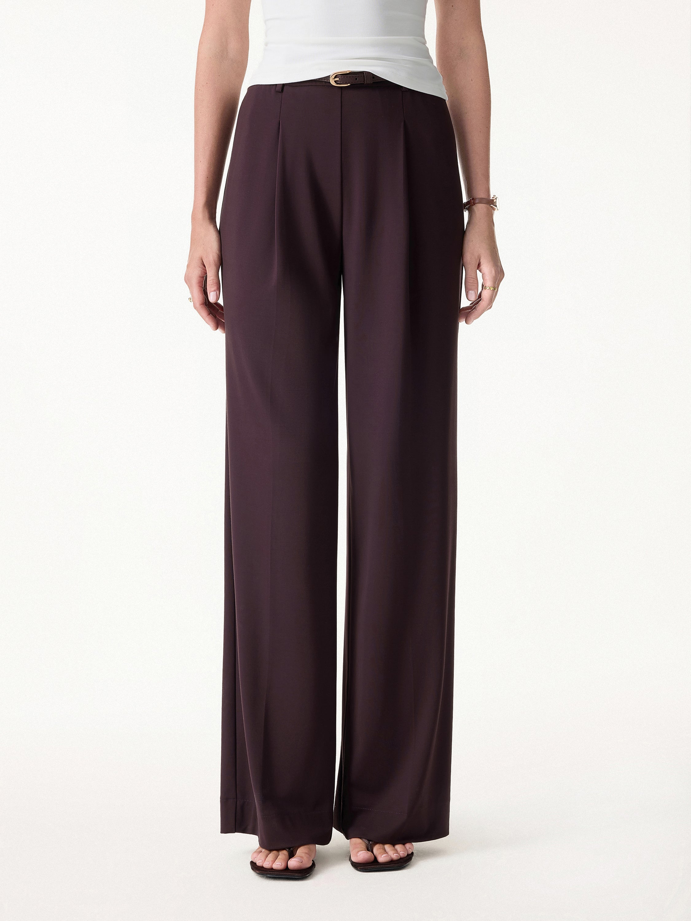 2Pcs Set Tucked Asymmetrical Hem Top & High Rise Wide Leg Pant