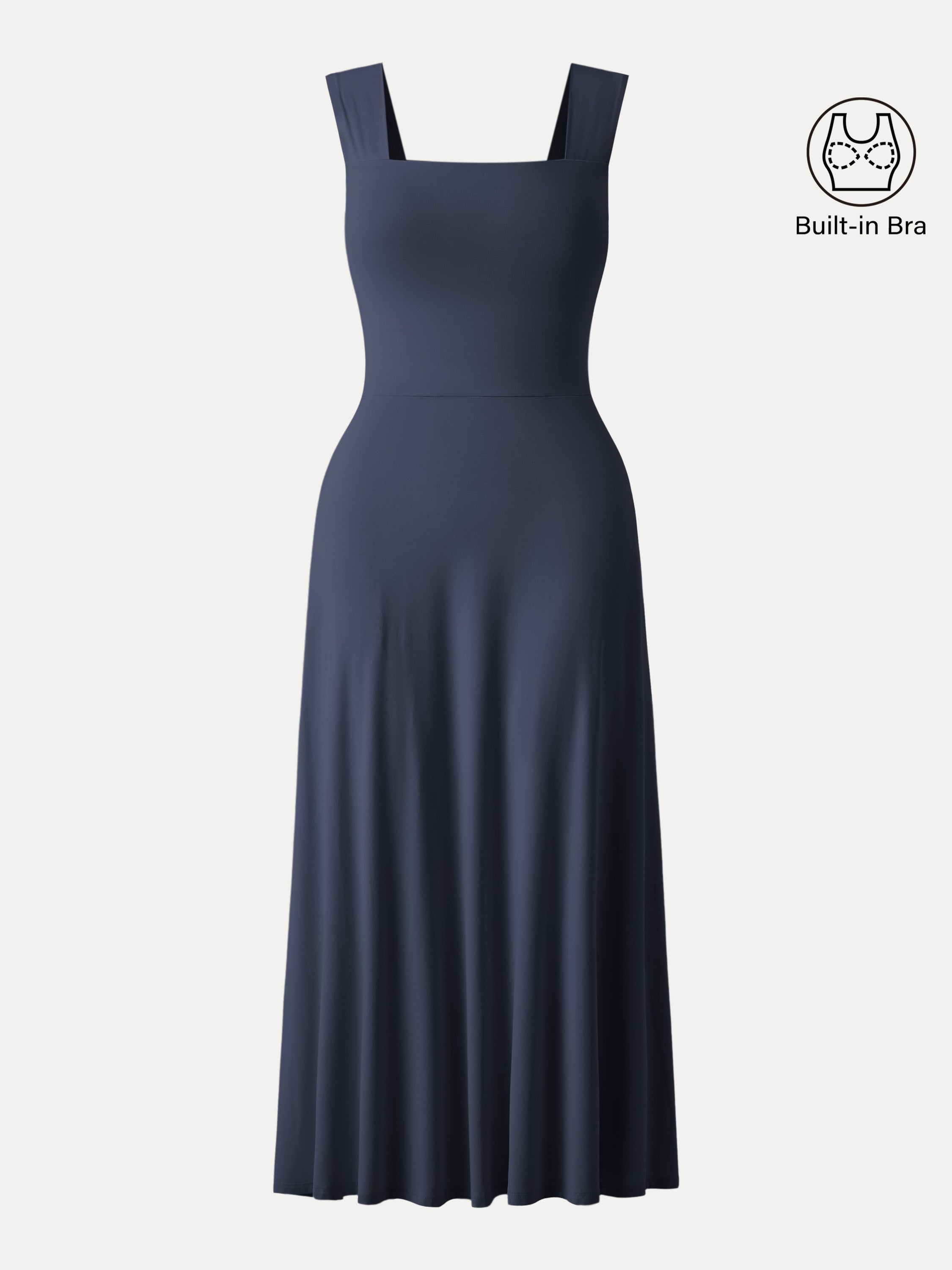 Flowy Square Neck Wide Straps Midi Bra Dress with Pockets