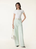 2Pcs Set Mockneck Cropped Bra Top & Slimming High Rise Wide Leg Pant