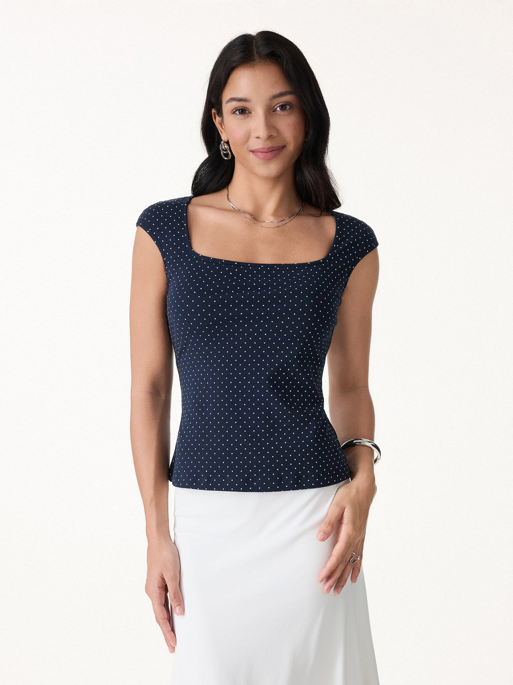 2Pcs Set Square Neck Bra Top & Midi Skirt with Pockets