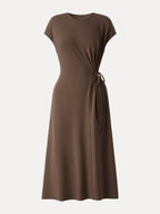 Cotton Lyocell Easy Airy Midi Dress with Self-Tie