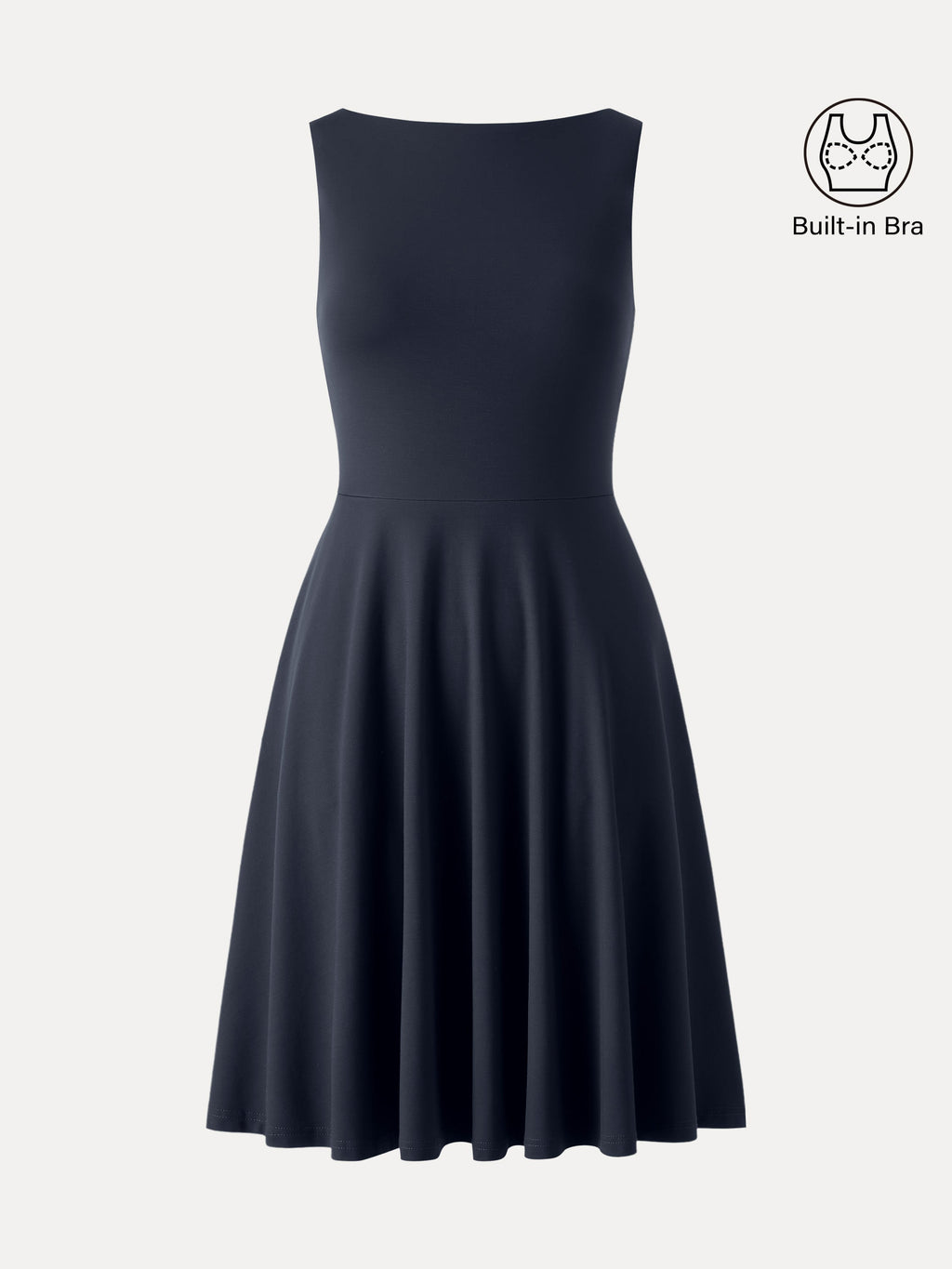 Stretchy Boatneck Fit-and-Flare Mini Bra Dress with Pockets