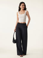 2Pcs Set Open Back Bra Tank & Mid Rise Wide Leg Trouser with Pockets