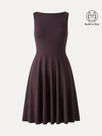 Stretchy Boatneck Fit-and-Flare Mini Bra Dress with Pockets