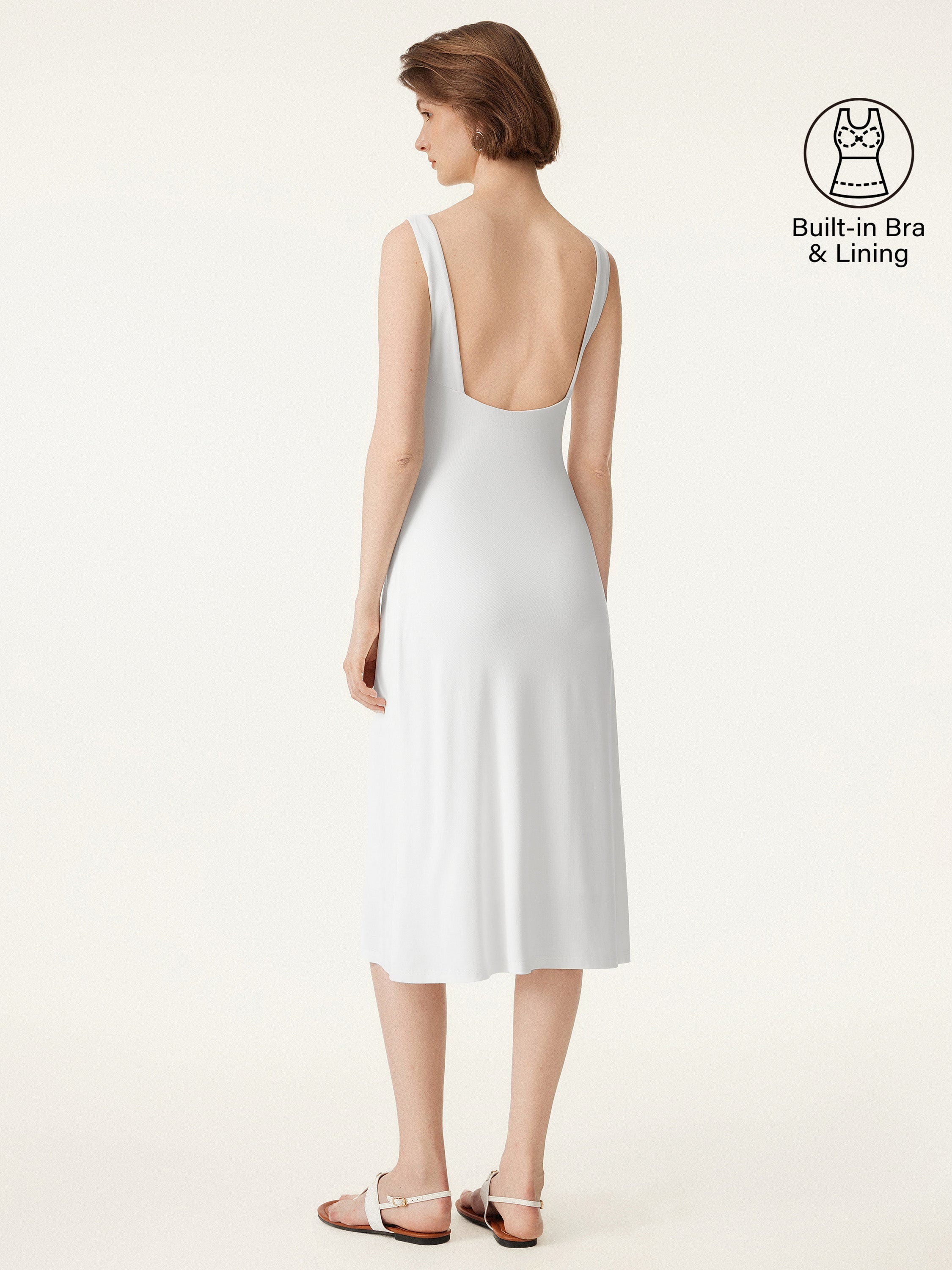 Classy Boatneck Open Back Bandless Midi Bra Dress