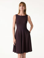 Stretchy Boatneck Fit-and-Flare Mini Bra Dress with Pockets