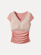 2Pcs Set V-neck Cap Sleeve Bra Tee & Pull-on Mermaid Midi Skirt