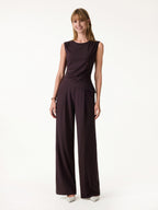 2Pcs Set Tucked Asymmetrical Hem Top & High Rise Wide Leg Pant