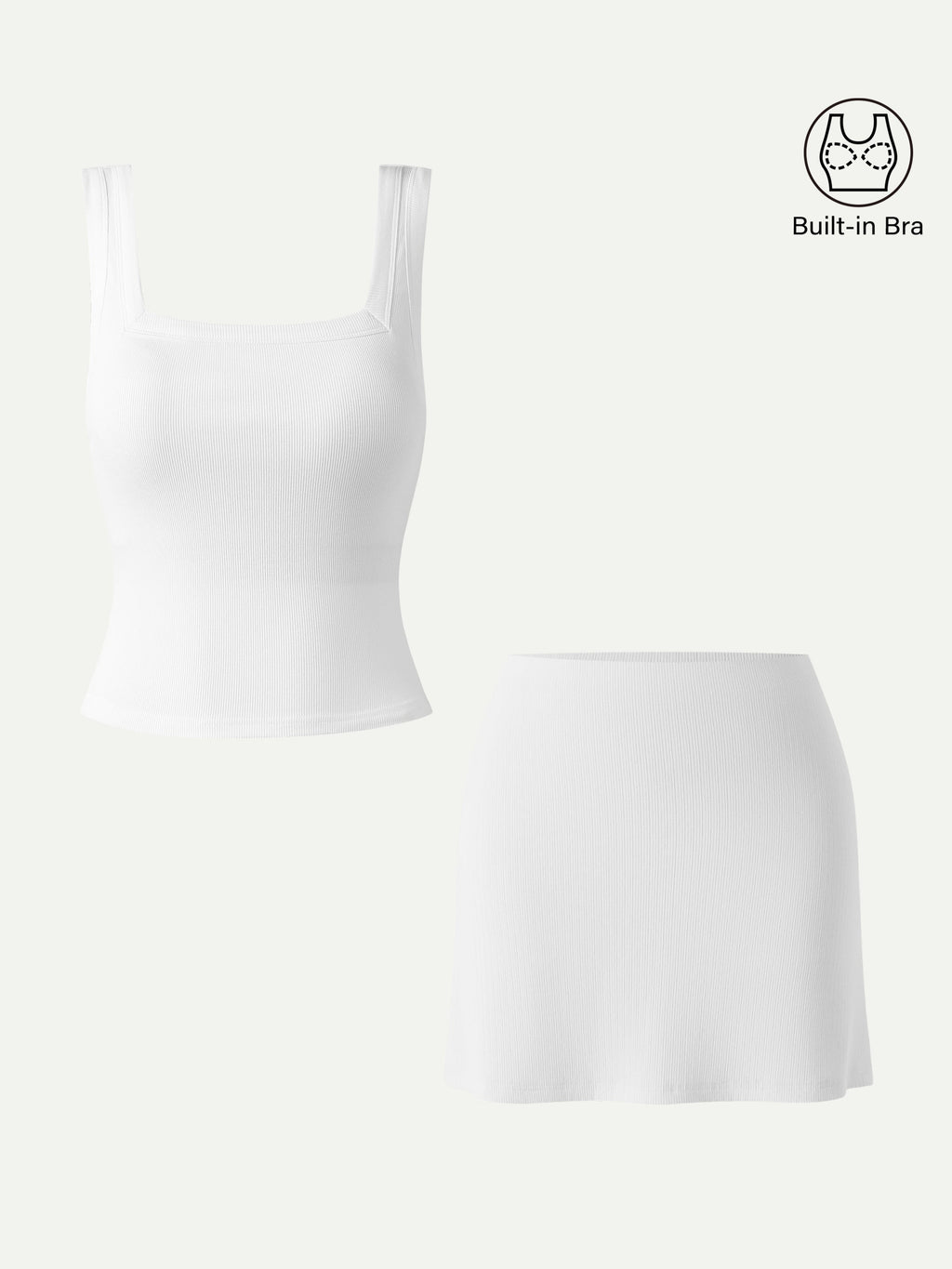 2Pcs Set Square Open-Back Bra Tank & A-line Mini Skirt with Built-in Shorts