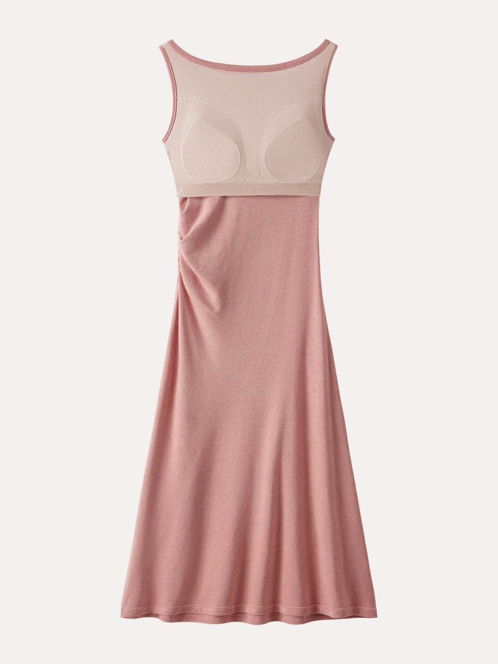 Elegant Boatneck Tucked Fit-and-Flare Midi Bra Dress