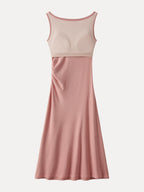 Elegant Boatneck Tucked Fit-and-Flare Midi Bra Dress