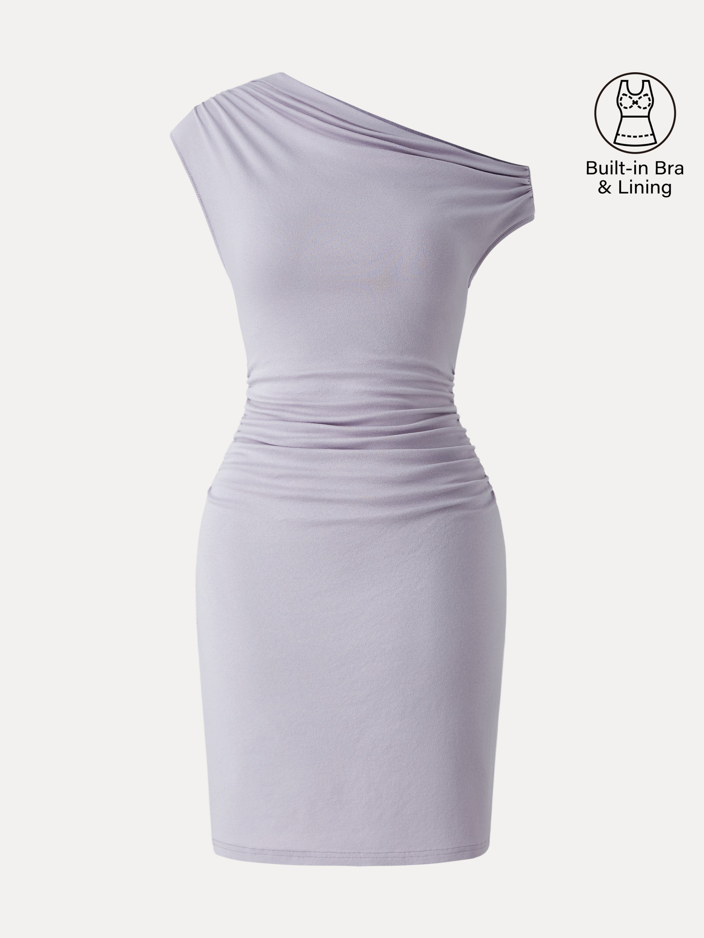 Soft Cotton Lyocell Ruched Asymmetrical Shoulder Mini Bra Dress
