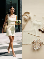 2Pcs Set Square Open-Back Bra Tank & A-line Mini Skirt with Built-in Shorts