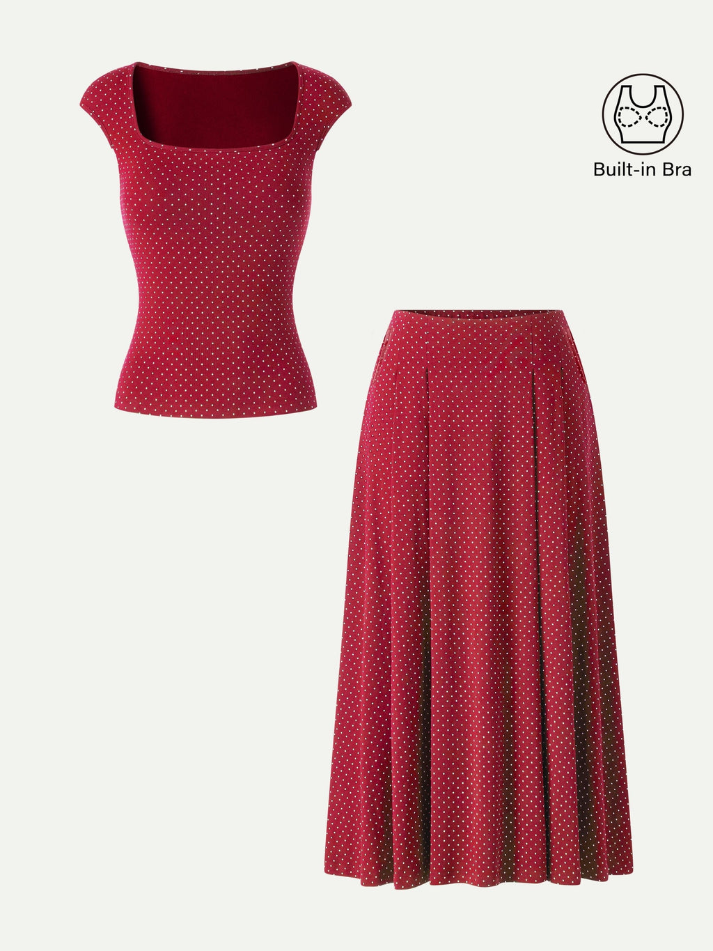 2Pcs Set Square Neck Bra Top & Midi Skirt with Pockets