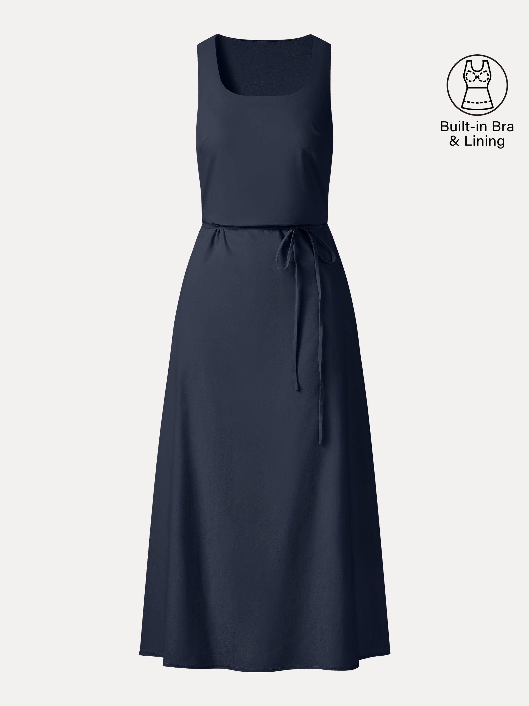 Wrinkle-Resistant Linen Blend U-Neck Maxi Dress with Pockets