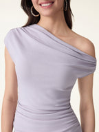 Soft Cotton Lyocell Ruched Asymmetrical Shoulder Mini Bra Dress