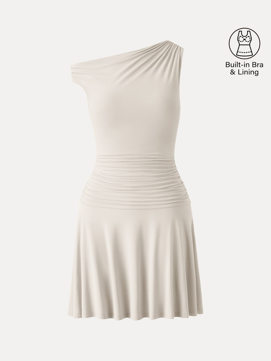 SkinKiss Asymmetrical Ruched Fit-and-Flare Mini Bra Dress