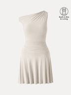 SkinKiss Asymmetrical Ruched Fit-and-Flare Mini Bra Dress