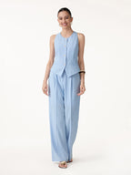 2Pcs Set Waistcoat with Pockets & Wide Leg Pant