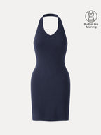 Classic Halter Neck Opend Back Mini Bra Dress
