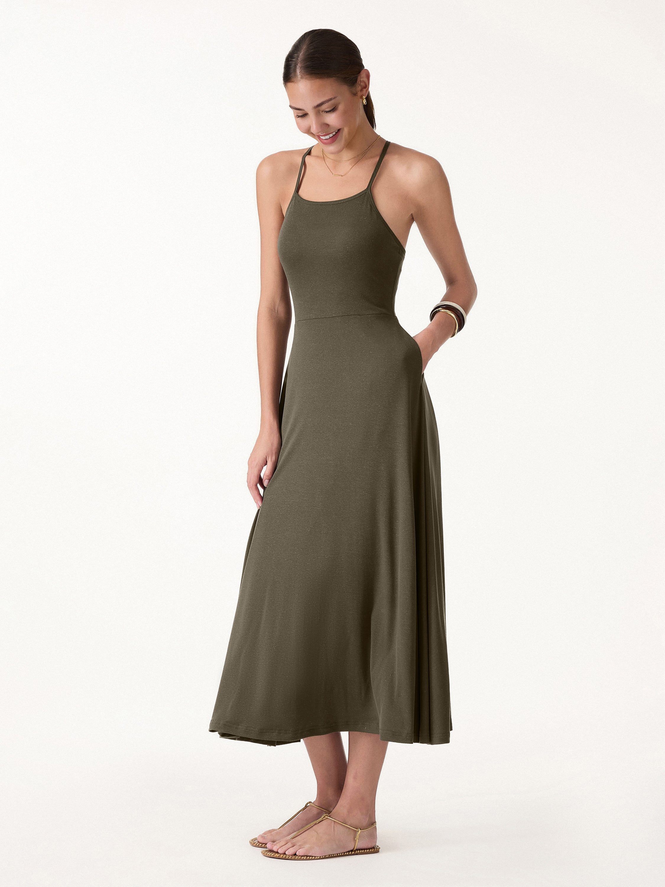 Soft Linen Knit Spaghetti Midi Bra Dress