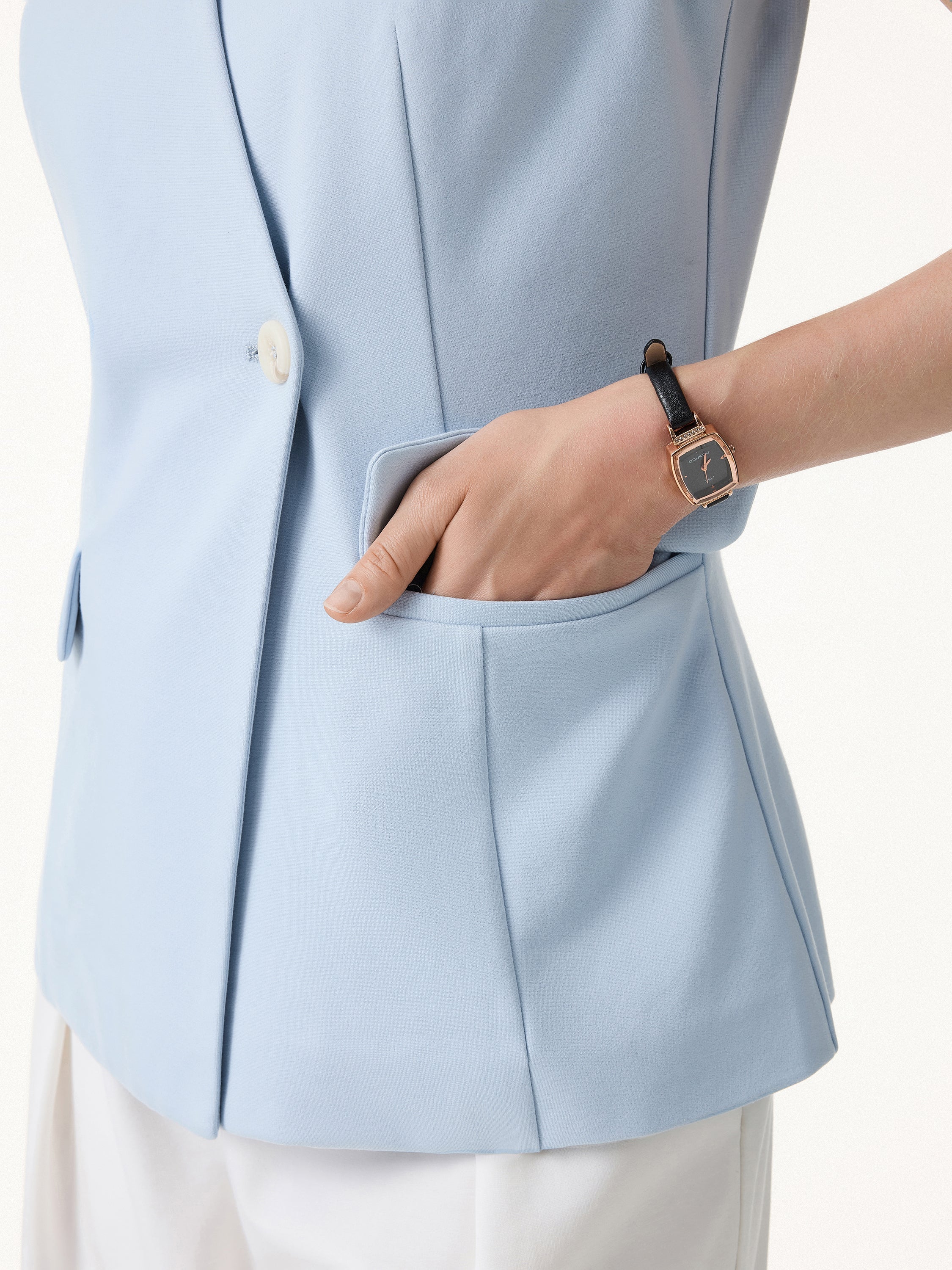2Pcs Set V-Neck Waistcoat with Pockets & A-Line Mini Skort