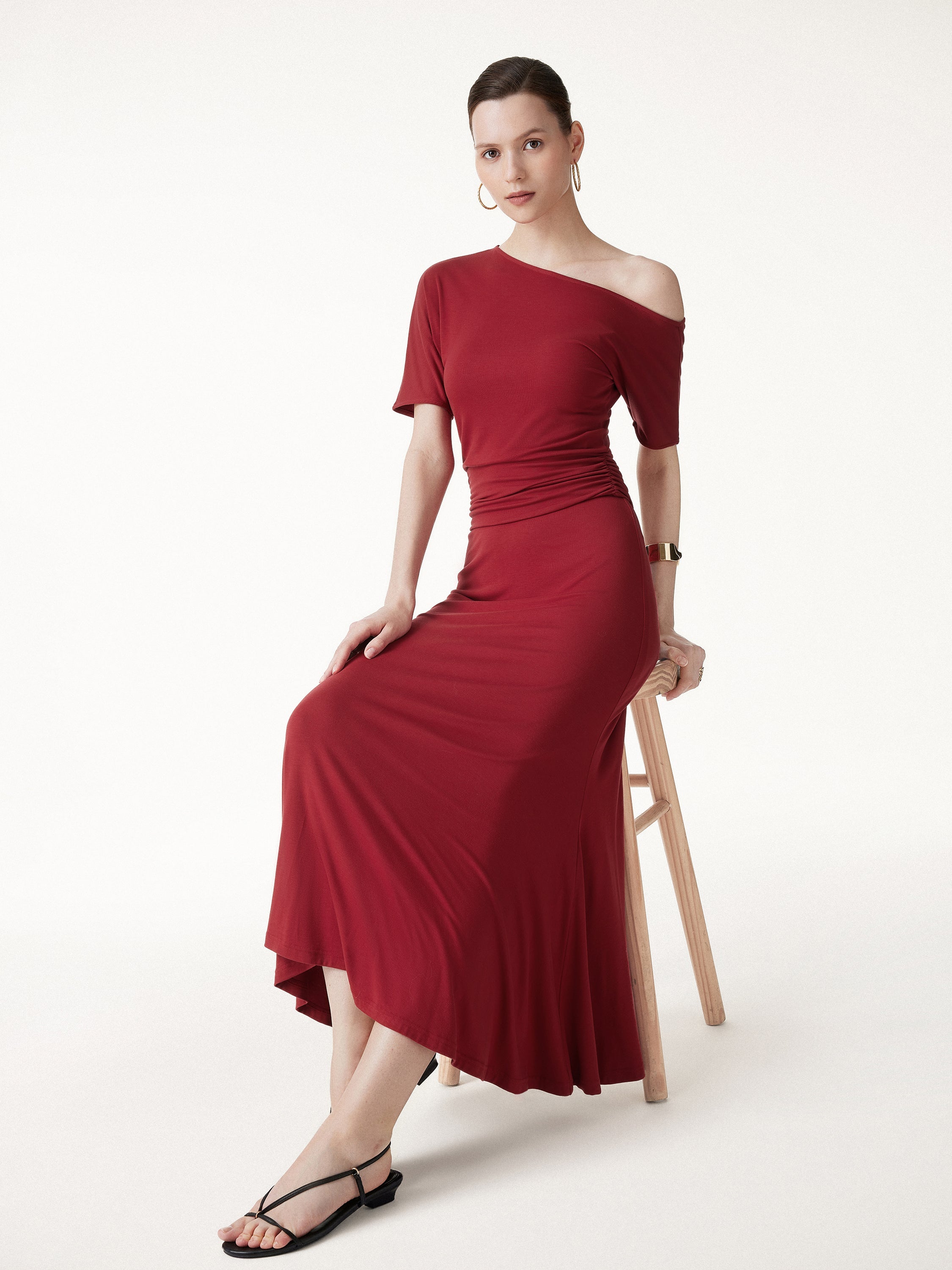 2Pcs Set CoolTouch Short Sleeve Top & Maxi Flared Skirt