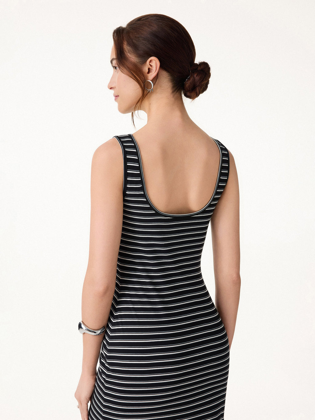 Lyocell-Wool Striped Open Back A-Line Mini Bra Dress