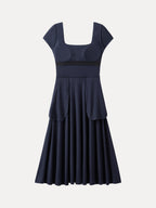 Flowy Square Neck Short Sleeve Midi Bra Dress